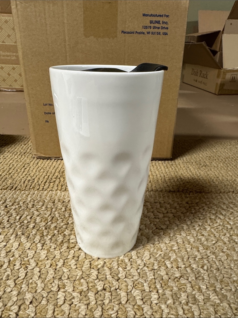 Textured White Travel Tumbler with Black Lid